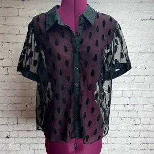 Hot Topic size XL sheer black button down shirt with coffin print